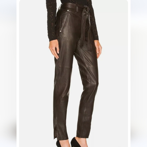 NWT RAG & BONE Mia Leather Jeans Relaxed Pants Dark Brown, Sz 4 & 6 - Picture 2 of 13